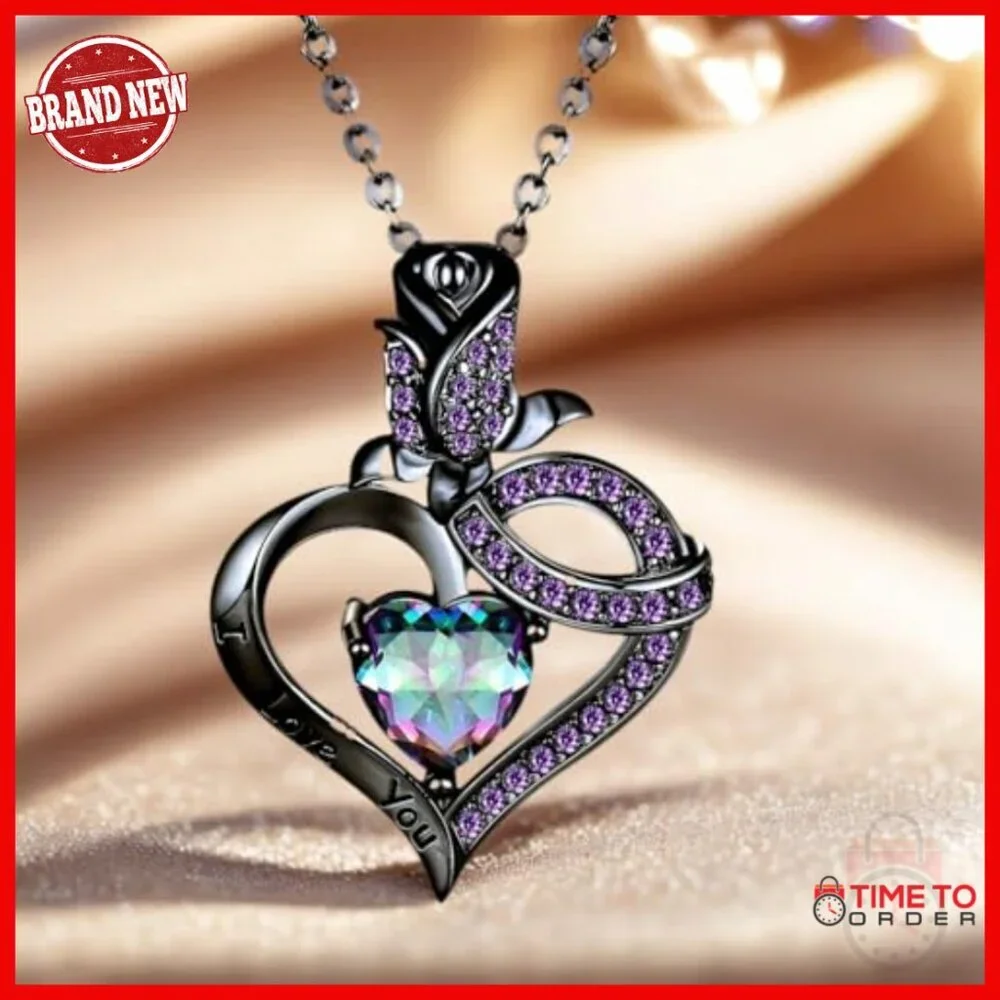 Gothic Romantic Jewelry Set with Heart Pendant Necklace and Earrings